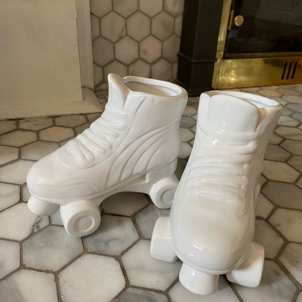 White Ceramic roller skate planter from Target